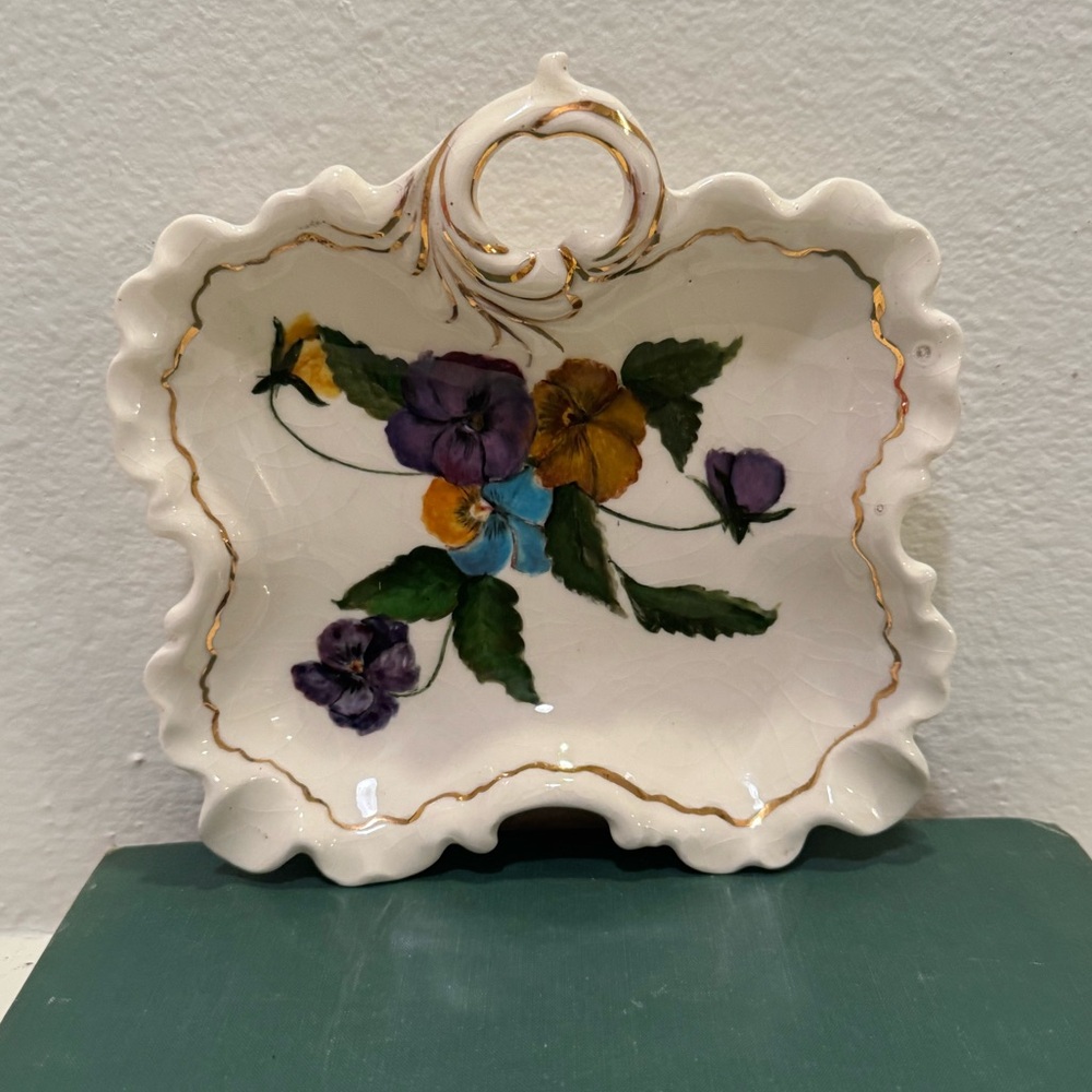 Vintage Porcelain Floral Trinket Dish with Gold Detailing